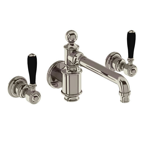 Burlington Arcade Wall Basin Mixer Tap With Lever Handles (Nickel & Black).