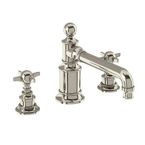 Burlington Arcade 3 Hole Basin Mixer Tap With X-Head Handles (Nickel).