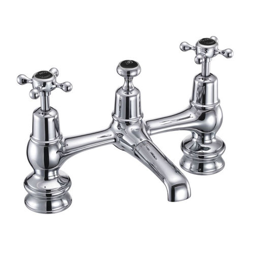 Burlington Claremont 2 Hole Basin Mixer Tap With Waste (Chrome & Black).