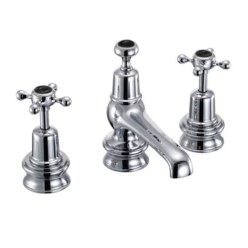 Burlington Claremont 3 Hole Basin Tap With Pop Up Waste (Chrome & Black).