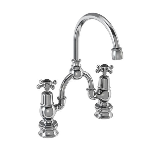 Burlington Claremont 2 Hole Arch Basin Mixer Tap (Chrome & Black, 200mm).