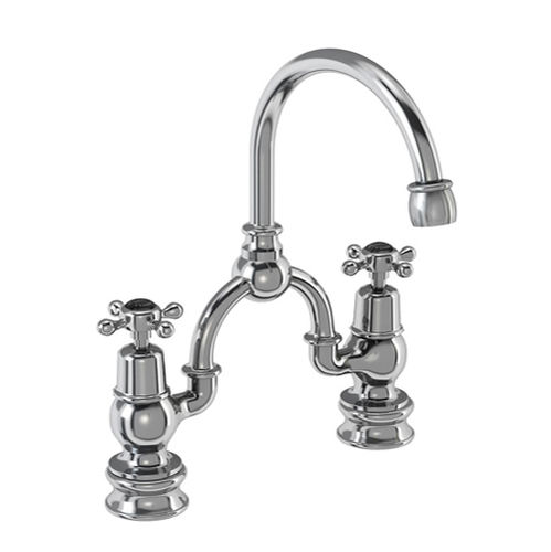 Burlington Claremont 2 Hole Arch Basin Mixer Tap (Chrome & Black, 230mm).