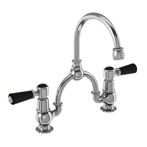 Burlington Kensington 2 Hole Arch Basin Mixer Tap (Chrome & Black, 230mm).