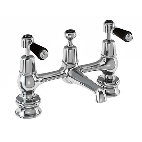 Burlington Kensington 2 Hole Basin Mixer Tap With Waste (QT, Chr & Black).