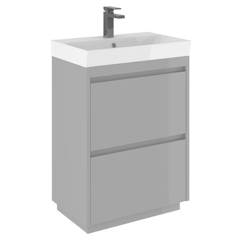 Crosswater Zion Vanity Unit With Ceramic Basin (600mm, Storm Grey, 1TH).