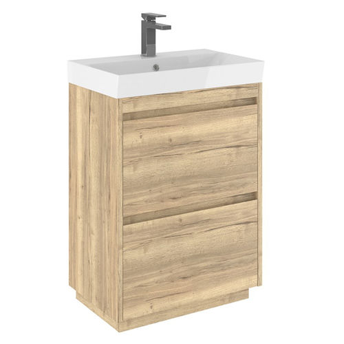 Crosswater Zion Vanity Unit With Ceramic Basin (600mm, Windsor Oak, 1TH)