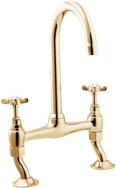 Bridge Sink Mixer Tap With Swivel Spout (Gold). Deva Coronation D-CR305-501