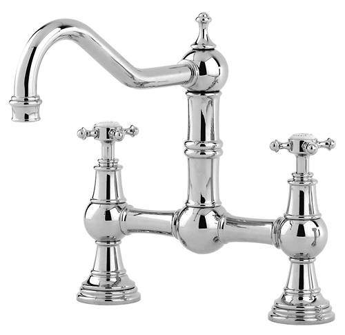 Perrin & Rowe Provence Bridge Kitchen Tap With X-Head Handles (Chrome).