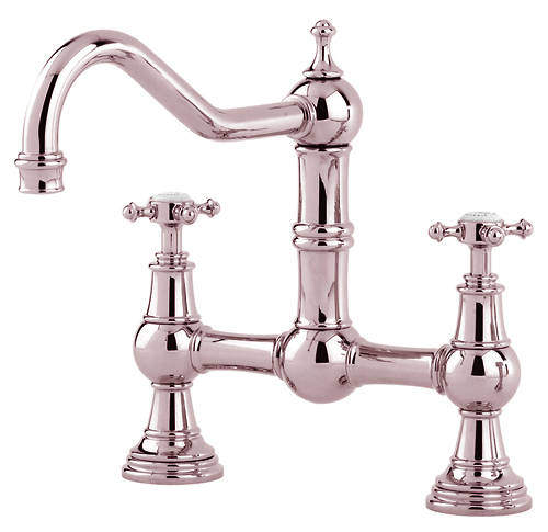 Perrin & Rowe Provence Bridge Kitchen Tap With X-Head Handles (Nickel).