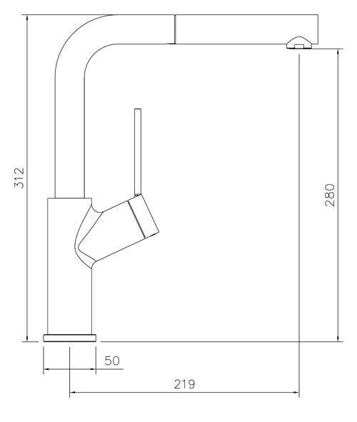 Technical image of Abode Virtue Angle Pull Out Kitchen Tap (Chrome).