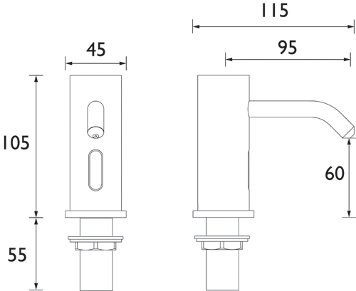 Technical image of Bristan Commercial Sensor Soap Dispenser (Chrome).