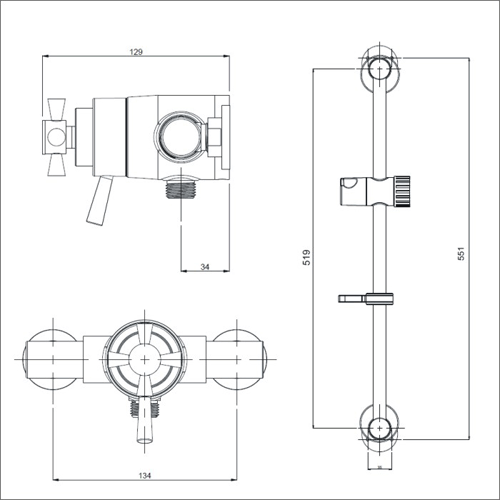 Technical image of Bristan Rio Exposed Shower Valve With Slide Rail Kit (Chrome).