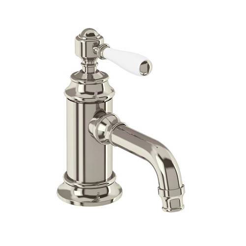 Larger image of Burlington Arcade Basin Mixer Tap With Lever Handle (Nickel & White).