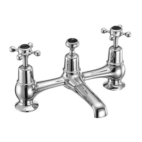 Larger image of Burlington Claremont 2 Hole Basin Mixer Tap With Waste (Chrome & Black).