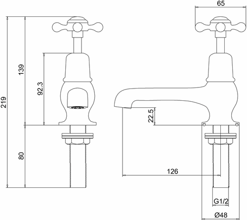 Technical image of Burlington Claremont Basin Taps 5" (Chrome & Black).