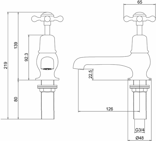 Technical image of Burlington Claremont Bath Taps (Chrome & Black).