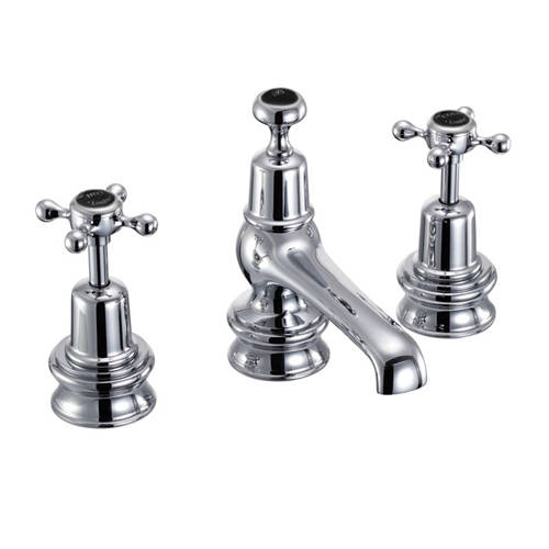 Larger image of Burlington Claremont 3 Hole Basin Tap With Pop Up Waste (Chrome & Black).