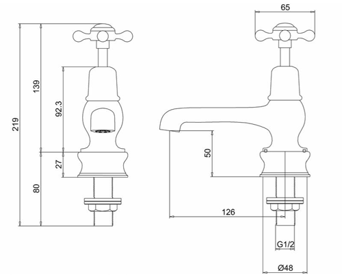 Technical image of Burlington Claremont Basin Taps 5" (Chrome & Black).