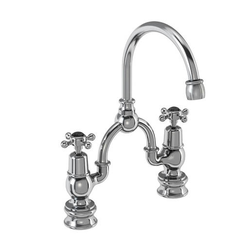 Larger image of Burlington Claremont 2 Hole Arch Basin Mixer Tap (Chrome & Black, 200mm).