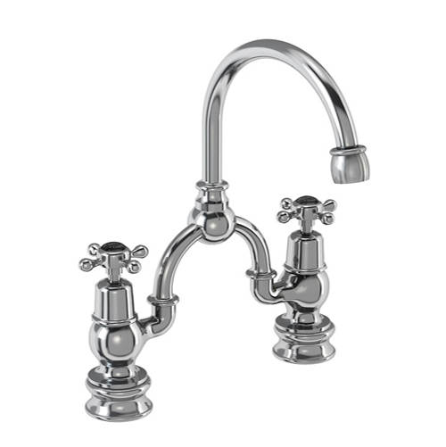 Larger image of Burlington Claremont 2 Hole Arch Basin Mixer Tap (Chrome & Black, 230mm).