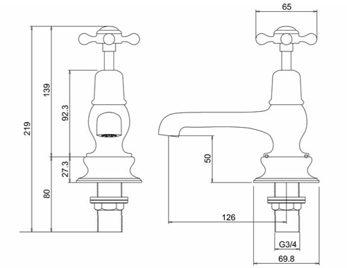 Technical image of Burlington Claremont Bath Taps (Chrome & Black).