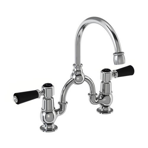 Larger image of Burlington Kensington 2 Hole Arch Basin Mixer Tap (Chrome & Black, 200mm).