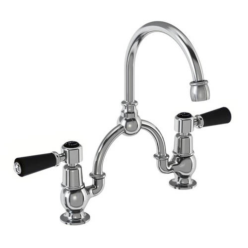 Larger image of Burlington Kensington 2 Hole Arch Basin Mixer Tap (Chrome & Black, 230mm).