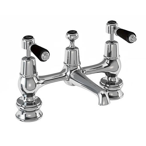 Larger image of Burlington Kensington 2 Hole Basin Mixer Tap With Waste (QT, Chr & Black).