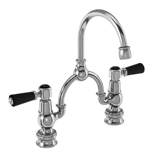 Larger image of Burlington Kensington 2 Hole Arch Basin Mixer Tap (Chrome & Black, 230mm).