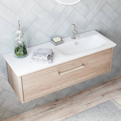 Larger image of Crosswater Arena Vanity Unit With Ceramic Basin (1000mm, Modern Oak, RH).