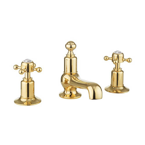 Larger image of Crosswater Belgravia 3 Hole Basin Tap With Waste (Crosshead, Unlac Brass).