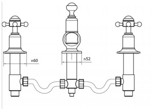 Technical image of Crosswater Belgravia 3 Hole Basin Tap With Waste (Crosshead, Unlac Brass).