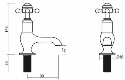 Technical image of Crosswater Belgravia Basin Taps (Crosshead, Unlacquered Brass).