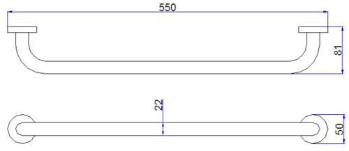 Technical image of Crosswater Central Single Towel Rail (550mm, Chrome).