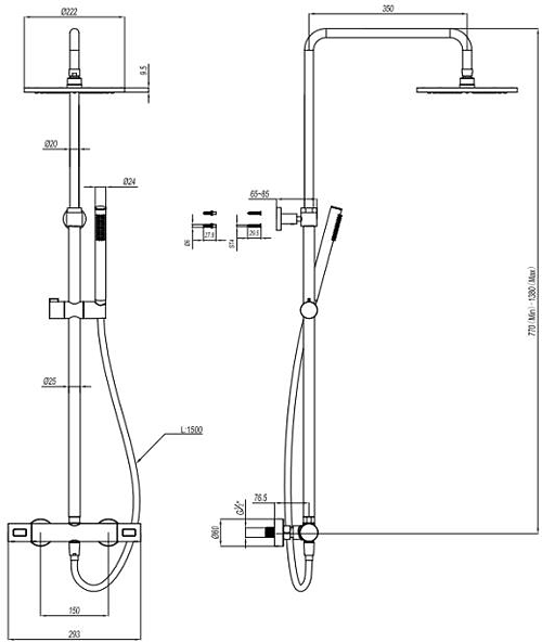 Technical image of Crosswater Central Central Thermostatic Shower Kit (Chrome).