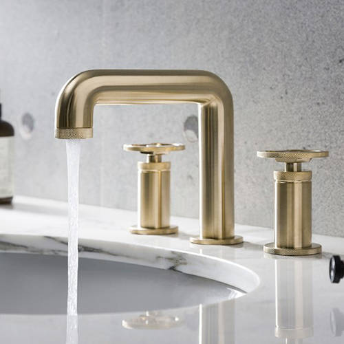 Example image of Crosswater UNION Three Hole Deck Mounted Basin Mixer Tap (Brushed Brass).