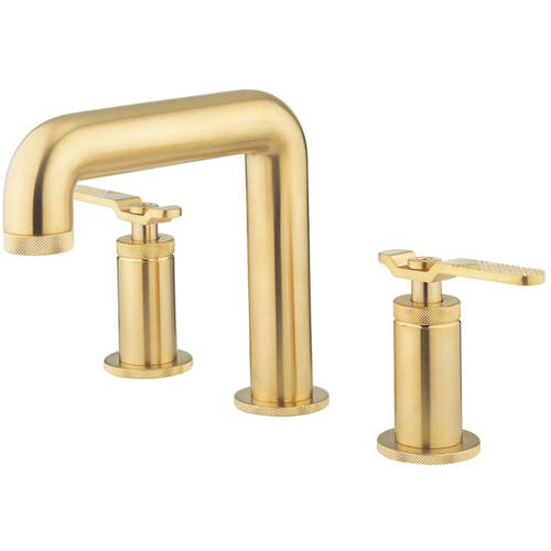 Larger image of Crosswater UNION Three Hole Deck Mounted Basin Mixer Tap (Brushed Brass).