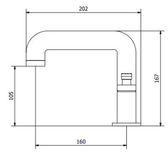 Technical image of Crosswater UNION Three Hole Deck Mounted Basin Mixer Tap (Brushed Brass).