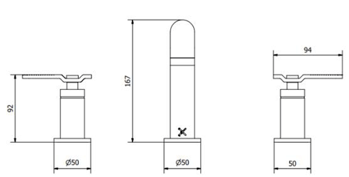 Technical image of Crosswater UNION Three Hole Deck Mounted Basin Mixer Tap (Brushed Brass).