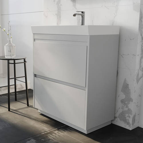 Example image of Crosswater Zion Vanity Unit With Ceramic Basin (700mm, Storm Grey, 1TH).