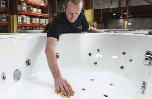 Example image of Hydrabath Laguna Corner Whirlpool Bath With 24 Jets & Panel, 1450x1450mm.