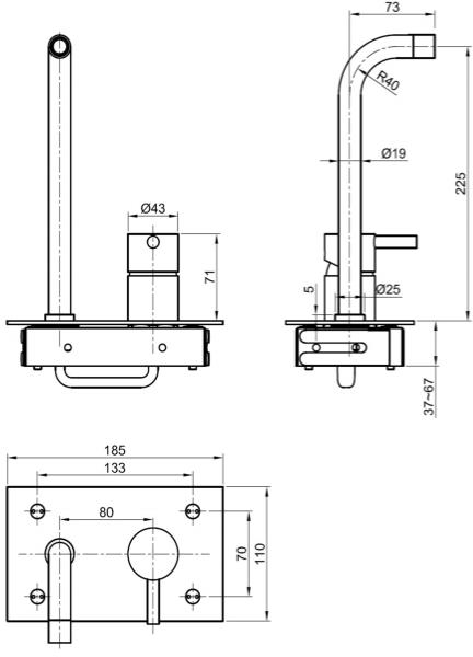 Technical image of JTP Inox Wall Mounted Basin & Bath Shower Mixer Tap Pack (Stainless Steel).