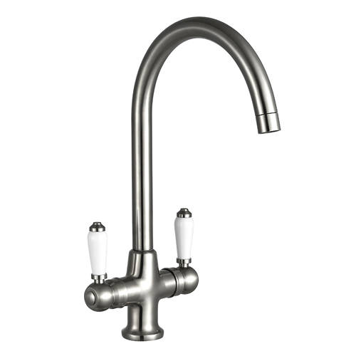 Larger image of Kartell Kitchen Sink Mixer Tap With Twin Lever Handles (Brushed Steel).