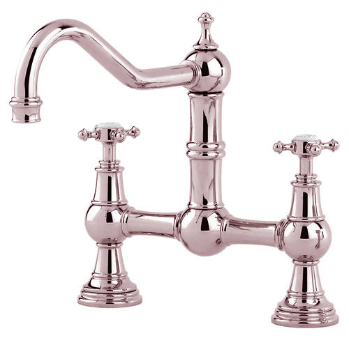 Larger image of Perrin & Rowe Provence Bridge Kitchen Tap With X-Head Handles (Nickel).