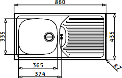 Technical image of Pyramis Kitchen Sink, Waste & Tap. 860x435mm (Reversible).