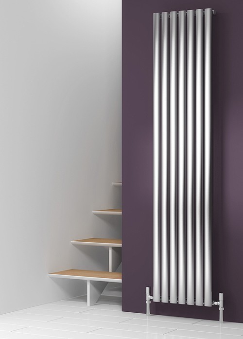 Larger image of Reina Radiators Nerox Single Vertical Radiator (Brushed Steel). 295x1800.