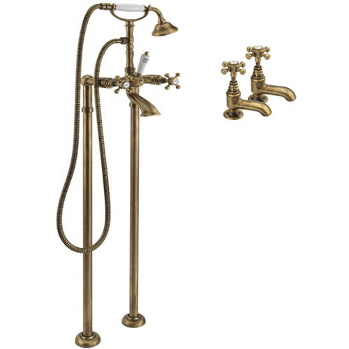 Larger image of Tre Mercati Allora Basin & Floor Standing Bath Shower Mixer Tap (Bronze).