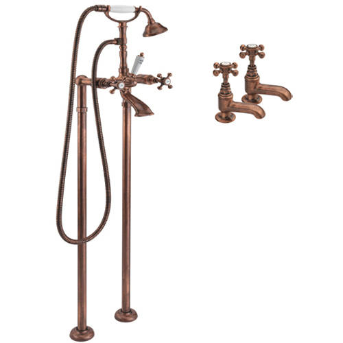 Larger image of Tre Mercati Allora Basin & Floor Standing Bath Shower Mixer Tap (Copper).