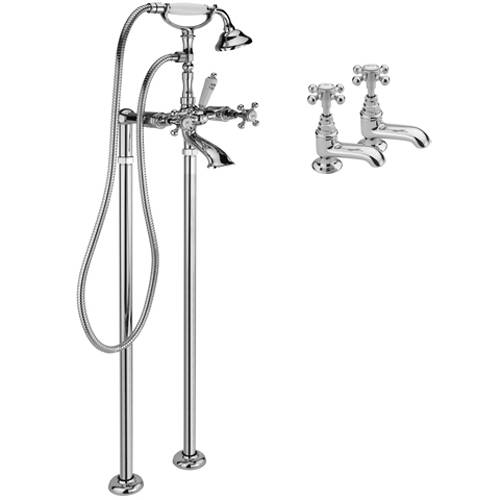 Larger image of Tre Mercati Allora Basin & Floor Standing Bath Shower Mixer Tap (Chrome).