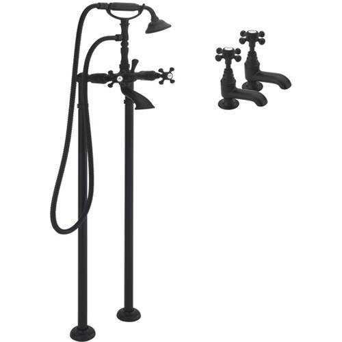 Larger image of Tre Mercati Allora Basin & Floor Standing Bath Shower Mixer Tap (Matt Black).
